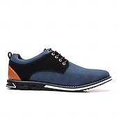 economico Semi-formale-scarpe casual oxford da uomo, sneakers eleganti con lacci blu e nere con dettagli in pelle scamosciata, calzature eleganti per lavoro, matrimoni e uso quotidiano