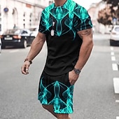 cheap Men's Printed Tees sets-Men's 3D Print 2pcs Tees sets Summer Tops Short Sleeve Short Pants Crew Neck Sport Casual Outdoor Vacation Daily Printed Summer Violet Robin's Egg Blue Pink