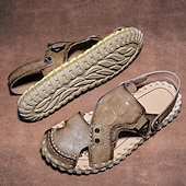 cheap Casual Sandals-Men&#039;s Brown Leather Sandals with Adjustable Strap and Stylish Stitching – Comfortable and Durable for Casual Outings, Beach and Everyday Wear