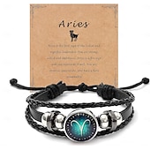 billiga Festtillbehör-multilayer constellation zodiac läder armband handgjorda vävda stjärntecken wrap armband armband för kvinnor män smycken födelsedagspresent