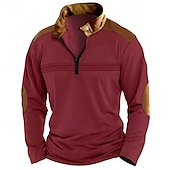 halpa Loma-Miesten Quarter Zip Polo Golfpaita Päivittäin Pyhäpäivä Neljänneksen postinumero Pitkähihainen Muoti Moderni Väripalikka Tilkkutäkki Kevät Syksy Normaali Musta Valkoinen Vaaleanpunainen Rubiini