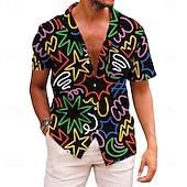 preiswerte Oberteile-Retro Vintage 1970er Hemd Aloha-Hemd Hippie Disco Psychedelisch Herren Urlaub Party Pride Parade Erwachsene Hemd