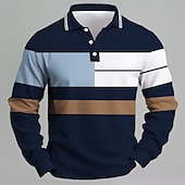 economico Polo da rugby da uomo-Per uomo A righe Polo da rugby Manica Lunga Magliette polo Camicie con Colletto Casual Scuola All&#039;aperto Affari Athleisure Stampa 3D Primavera Autunno Nero Blu scuro Grigio