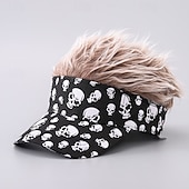 billige Baseballcaps for menn-Herre Visirhatt med piggparykker Falsk hårvisir Parykk menn solhatt Baseballcaps Parykkhatt Svart kaffe 100% bomull Trykt mønster Mote Fritid Daglig Festival Hodeskaller Justerbare Solkrem Pustende