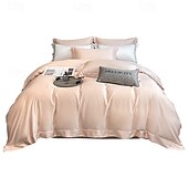 economico Set copripiumino-Set di Biancheria da Letto in Cotone Egiziano Bianco Solido Luxury Soft Brushed con Bordo Scolpito Completo Copripiumino Copripiumino per Regine e King Size con Federe