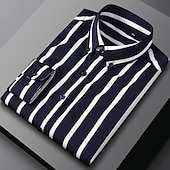 preiswerte Button-Down-Hemden für Herren-Herren Hemd Oberhemd Knopfhemd Streifen Hochzeit Party Hellblau Marineblau + Weiß Schwarz Weiß Langarm Kargen Frühling Herbst Bekleidung Knopf