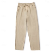 cheap Holiday-Men&#039;s Linen Pants Trousers Summer Pants Beach Pants Drawstring Elastic Waist Straight Leg Plain Comfort Breathable Casual Daily Holiday Fashion Classic Style Black White