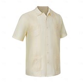 abordables Chemises élite-Homme Chemise Chemise Guayabera Jaune clair Noir Blanche Vert Claire Rose Claire Manche Courte Col Rabattu École Performance Broderie Vêtement Tenue Élégant Vacances ancien Neutre