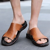 preiswerte Lässige Sandalen-lässige braune Slide-Sandalen für Herren mit Krokoprägung und strapazierfähiger Gummisohle – bequeme Outdoor-Schuhe für Sommer, Strand und Alltag