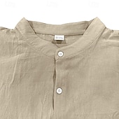 preiswerte Business Casual-Herren Baumwoll-Leinen-Hemd Einfach Urlaub Schwarz Weiß Khaki Dunkelgray Langarm Großvaterkragen Bekleidung Tasche