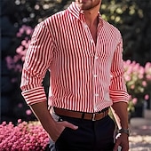 preiswerte Herrenhemd zum Knöpfen-Herren Hemd Sommerhemd Freizeithemd Knopfhemd Rote Blau Grün Kaki Dunkelblau Langarm Streifen Revers Urlaub Hawaiianisch Button-Down Bekleidung Polyester Mode Lässig Bequem