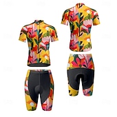 cheap Men&#039;s Clothing Sets-Men&#039;s Cycling Jersey with Shorts Floral Botanical Short Sleeve Bike Clothing Suit with 3 Rear Pockets Mountain Bike MTB Road Bike Cycling Front Zipper Sweat wicking Comfortable Breathable Sports