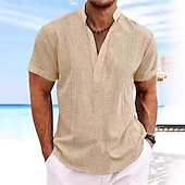 economico Vacanza-Per uomo Camicia Camicia di lino Camicia casual Camicia con Bottoni Camicia di cotone Semplice Vacanza Streetwear Nero Bianco Rosa Cachi Manica Corta Colletto alla coreana Estate Abbigliamento