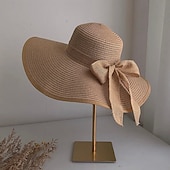 economico Accessori-cappello di paglia a tesa larga per donna, protezione solare estiva, cappello a tesa larga, cappello da spiaggia con fiocco da mare, cappello da sole