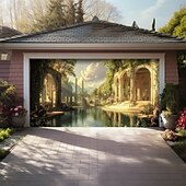 お買い得  ガレージとドアのバナー-風景ひまわりドア装飾ガレージドアカバー屋外バナー休日用屋外ガレージドア家の壁の装飾