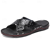 preiswerte Lässige Sandalen-Schwarze Herrensandalen mit Kreuzriemen, Krokoprägung und bequemer Gummisohle – lässiges Outdoor-Schuhwerk für Sommer, Strand und Alltag