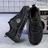 abordables Zapatos Informales con Cordones-Zapatos de senderismo para exteriores para hombre con parte superior de piel sintética duradera y suela resistente: zapatillas cómodas con cordones para uso diario y aventuras