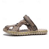 cheap Casual Sandals-Men&#039;s Brown Leather Sandals with Adjustable Strap and Stylish Stitching – Comfortable and Durable for Casual Outings, Beach and Everyday Wear