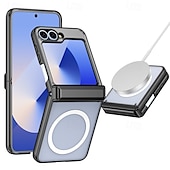 cheap Samsung Cases-Phone Case For Samsung Galaxy Z Flip 7 Z Flip 6 Z Flip 5 Back Cover Magnetic Support Wireless Charging Shockproof Retro Plating PC