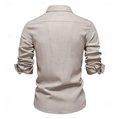 abordables Informal de negocios-Hombre Camisa camisa de lino Camisa de lino de algodón Camisa casual Abotonar la camisa Plano Vacaciones Calle Blanco Azul Marino Oscuro Albaricoque Manga Larga Diseño Primavera Ropa Frunce