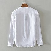 economico Casual da lavoro-Per uomo Camicia Camicia di lino Camicia casual Camicia con Bottoni Camicia di cotone Semplice Vacanza Camicia hawaiana Bianco Blu marino Cachi Grigio Manica Lunga Colletto alla coreana Primavera