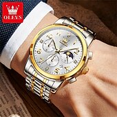 お買い得  クォーツ腕時計-新OLEVSメンズビジネスウォッチ 蓄光小三針 月齢表示 デジタルダイヤル クォーツ時計 防水スポーツレジャー 多機能ウォッチ