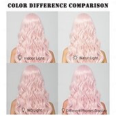 baratos Perucas Sintéticas sem Touca-Perucas sintéticas Ondulado Trama Curly Corte em Camadas Com Franjas Fabrico à Máquina Peruca Rosa 28 polegadas A1 Cabelo Sintético Mulheres Clássico Confortável Cores Gradiente Rosa