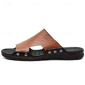 preiswerte Lässige Sandalen-lässige braune Slide-Sandalen für Herren mit Krokoprägung und strapazierfähiger Gummisohle – bequeme Outdoor-Schuhe für Sommer, Strand und Alltag