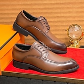 economico Formale-scarpe eleganti da uomo in similpelle marrone con lacci e dettagli intrecciati, stile classico formale, comode per matrimoni ed eventi aziendali