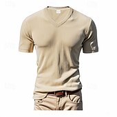 cheap Basic T shirts-Men&#039;s Tee Short Sleeve Shirt Tee Top Short Sleeve V Neck Spring &amp;  Fall Plain Fashion Designer Sexy Vacation Street Going out Black Navy Blue Army Green Top Tee for Men