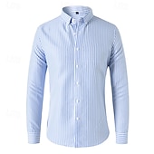 preiswerte Herrenhemd zum Knöpfen-Herren Hemd Sommerhemd Lässiges Hemd Knopfhemd Schwarz Weiß Rote Marineblau Blau Langarm Streifen Kargen Urlaub Hawaiianisch Button-Down Bekleidung Polyester Modisch Brautkleider schlicht Komfortabel