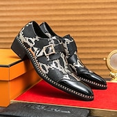 abordables Officiel-mocassins à imprimé serpent noir et blanc pour hommes avec détails en cuir verni et boucle – chaussures à enfiler élégantes pour les occasions formelles et décontractées