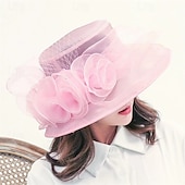 economico Cappelli per feste-cappello da chiesa da donna Kentucky Derby con tesa larga, cappello da sposa con fiori e foglie