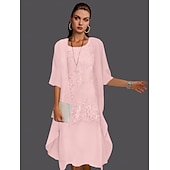 economico Con giacca-Abito madre della sposa a due pezzi per matrimoni in spiaggia elegante scollo tondo lunghezza tè in chiffon con pizzo senza maniche giacca abiti con applicazioni 2025 taglia personalizzata gratuita