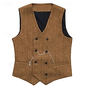 billige Gilets-Herre سترة Veste Gilet Feriereise Daglig Bryllupsfest Stevnemøte Mote Fritid Vår Høst Knapper Lomme Polyester Bekvem عادي Dobbeltkneppet V-hals Normal Sølv Svart Rød Burgunder Vest