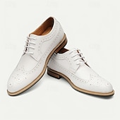 preiswerte Klassische Anzugschuhe-weiße Brogue-Schnürschuhe aus hochwertigem Rindsleder für Herren mit perforierten Details, formeller Stil für Hochzeiten und besondere Anlässe