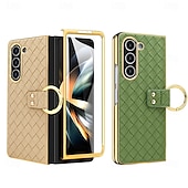 cheap Samsung Cases-Phone Case For Samsung Galaxy Z Fold 6 Z Fold 5 Z Fold 4 Back Cover Ring Buckle Shockproof Retro PU Leather
