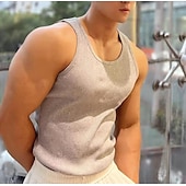 billiga Gym-toppar-Herr Linne Undertröjor Ärmlös tröja Ärmlös U-hals Vår &amp; sommar Slät Mode Designer Semester Gata Utekväll Svart Vit Grå Topp t-shirt för män