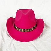 preiswerte Partykappen-Metallgürtel Western Cowboyhut Herren Herren Damen Jazz Cowboyhut mit Leder breiter Krempe Glockenhut Kirche Sombrero Cowgirl