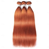 cheap 3 Bundles Human Hair Weaves-Brazilian Hair Human Hair Ginger Straight Hair 3 Bundle Human Hair Orange Color 12-28 Inches