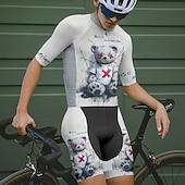 billiga Klädsatser för män-Herr Cykeltröja med shorts Kortärmad Bergscykling Vägcykling Sommar Vår Höst Vit Tecknat Cykel Dragkedja fram Svettavvisande Bekväm Andningsfunktion Elastan sporter Kläder