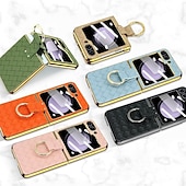 cheap Samsung Cases-Phone Case For Samsung Galaxy Z Flip 6 Z Flip 5 Z Flip 4 Z Flip 3 Back Cover Ring Buckle Shockproof Retro PU Leather