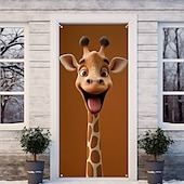 tanie Okładki drzwi-Zabawne Zwierzęta Dekoracje Drzwi Pokrycia Drzwi Giraffe Gobelin Zasłona Drzwi Dekoracja Tło Wewnątrz/Zewnątrz Baner Drzwi dla Domku Wiejskiego