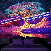 Недорогие Черные гобелены-Гобелен с черным светом светящийся в темноте UV-реактивное трипичное Древо Жизни туманные грибы природный пейзаж висячий гобелен настенное искусство фреска для гостиной и спальни