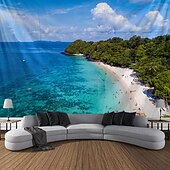 Недорогие Тапестри́ на океа́нском пляже-Пейзаж Пляж Висячая Гобелен настенное искусство Пальма Большой гобелен Муральное декор Фотографический фон Плед занавеска Дом Спальня Гостиная Декорация