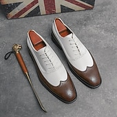 cheap Formal-Men&#039;s Classic Wingtip Brogue Oxford Shoes – Two-Tone Formal Dress Shoes with Perforated Detailing for Business and Wedding Attire