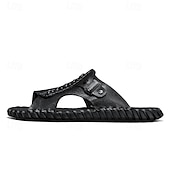 abordables Sandalias casuales-Sandalias casuales marrones para hombre con tira de cuero y elegantes detalles de costura: cómodas para usar a diario, en la playa y para salidas relajadas