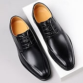 economico Formale-scarpe eleganti da uomo in similpelle marrone con design allacciato, eleganti calzature formali per ufficio, matrimoni ed eventi speciali