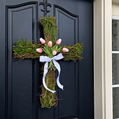abordables Décorations de Pâques-couronne de croix, panneau de croix avec panneau de croix artificiel, cintre de porte, couronnes de croix de Pâques pour porte d&#039;entrée, décorations de printemps pour mur de porte, panneau de croix