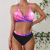 billiga One Pieces &amp; Tankinis-Dam Tankini Tvådelad baddräkt V-ringad Brottarrygg Badkläder Badkläder Rodnande Rosa Blå Andningsfunktion Snabb tork Lättvikt Ärmlös - Simmning Surfing Strand Sommar Vår